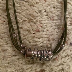 Silpada Silver Pendant Necklace with Green Cord